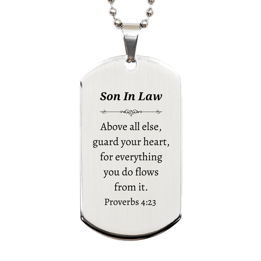 unique silver dog tag son in law engraved proverbs 4 23 graduation gift