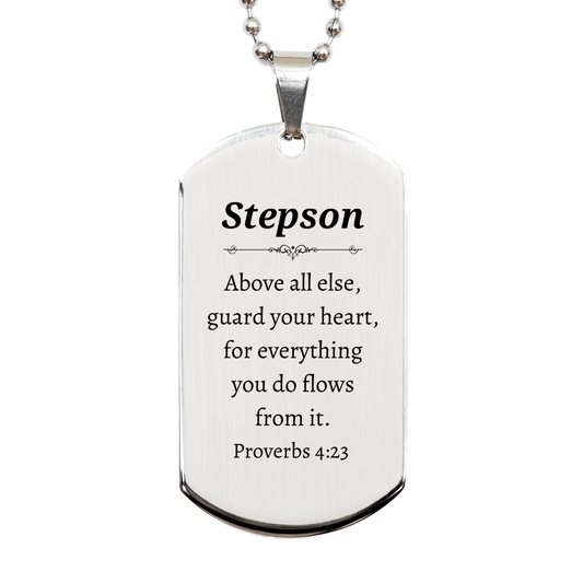 stepson engraved silver dog tag proverbs 4 23 guard your heart unique inspirational gift for birthday graduation christmas veterans day