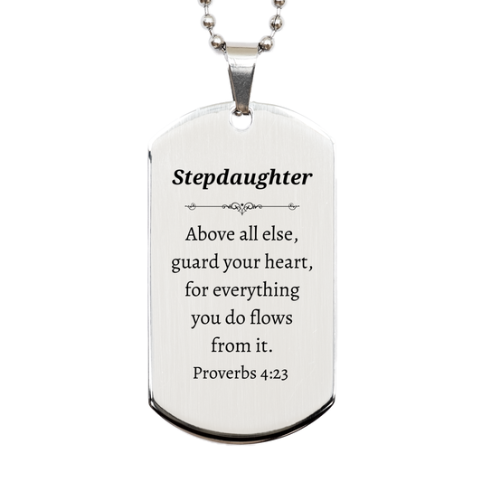 stepdaughter engraved silver dog tag guard your heart proverbs 4 23 inspirational gift for birthday christmas graduation