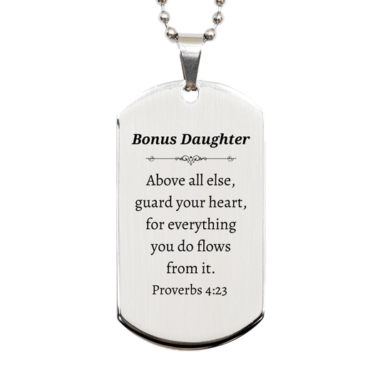 bonus daughter engraved silver dog tag proverbs 4 23 inspirational gift for graduation birthday christmas and veterans day