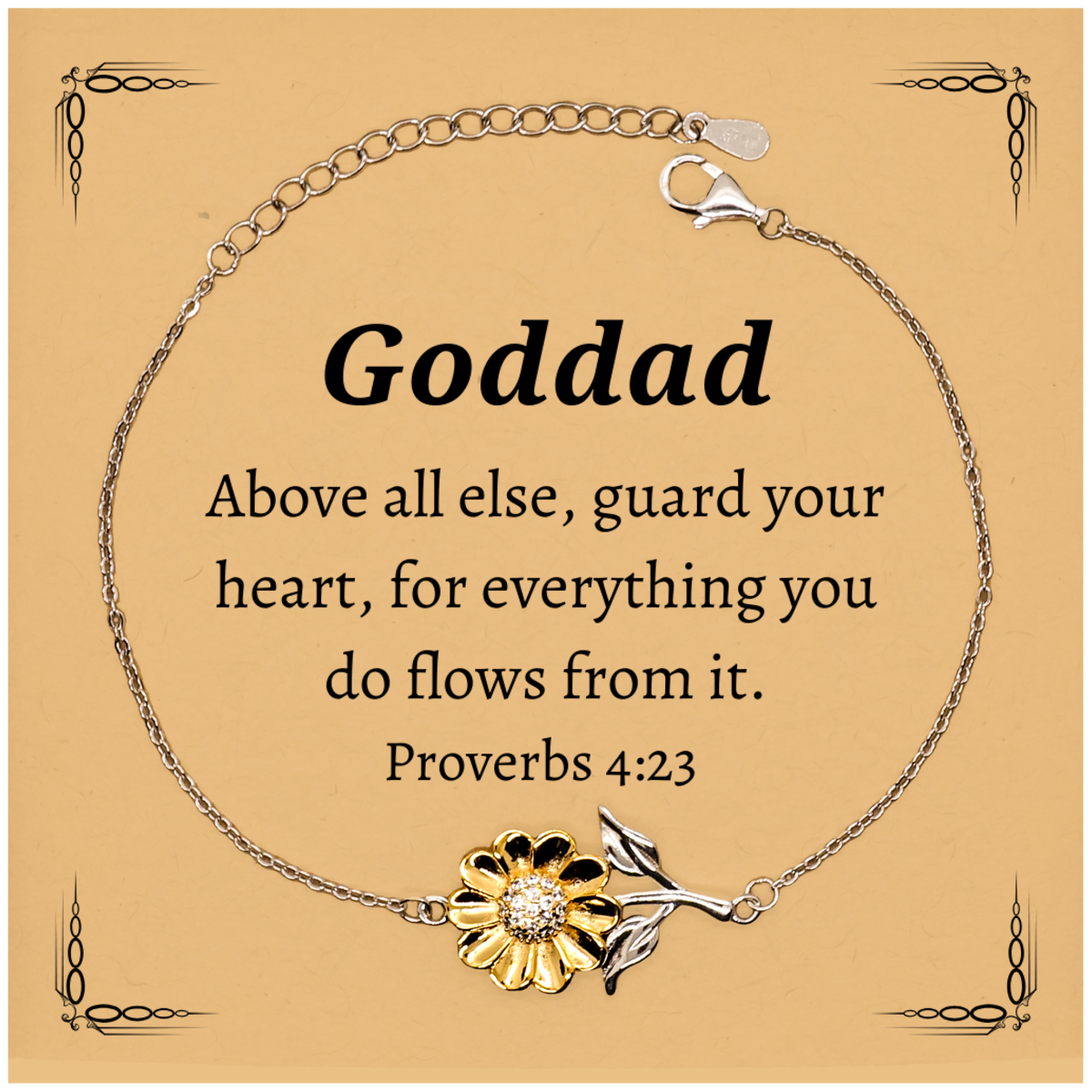 guard your heart sunflower bracelet inspirational goddad gift for birthday christmas graduation proverbs 4 23