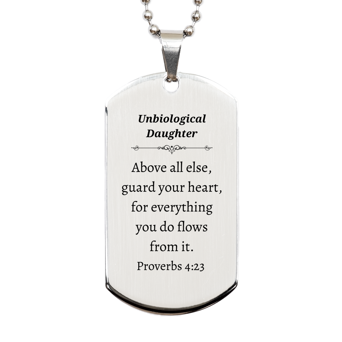 unique silver dog tag for unbiological daughter proverbs 4 23 perfect gift for christmas birthday graduation inspirational engraved jewelry to guard your heart with confidence and hope