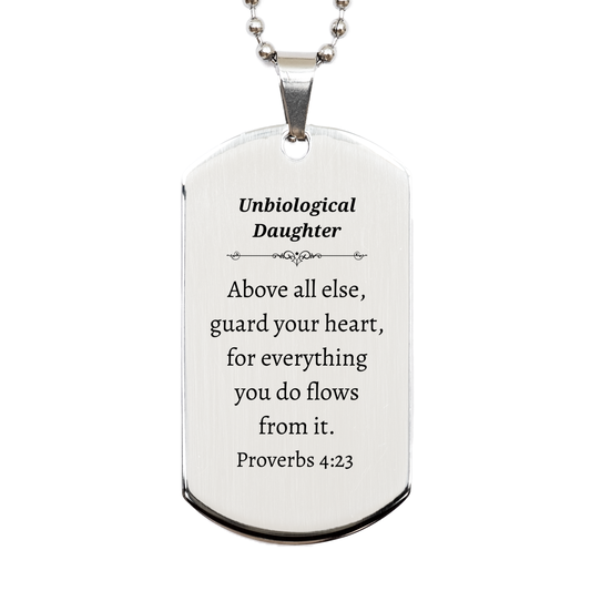 unique silver dog tag for unbiological daughter proverbs 4 23 perfect gift for christmas birthday graduation inspirational engraved jewelry to guard your heart with confidence and hope
