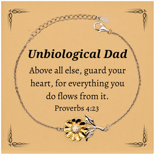 sunflower bracelet unbiological dad proverbs 4 23 quote gift for fathers day birthday christmas and graduation unique engraved jewelry for stepdad inspirational confidence bracelet for dad