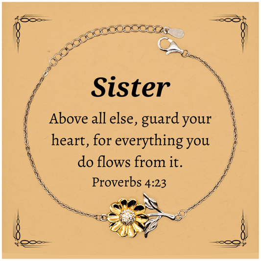 sunflower bracelet for sister guard your heart proverbs 4 23 engraved inspirational gift for birthday christmas graduation confidence and hope