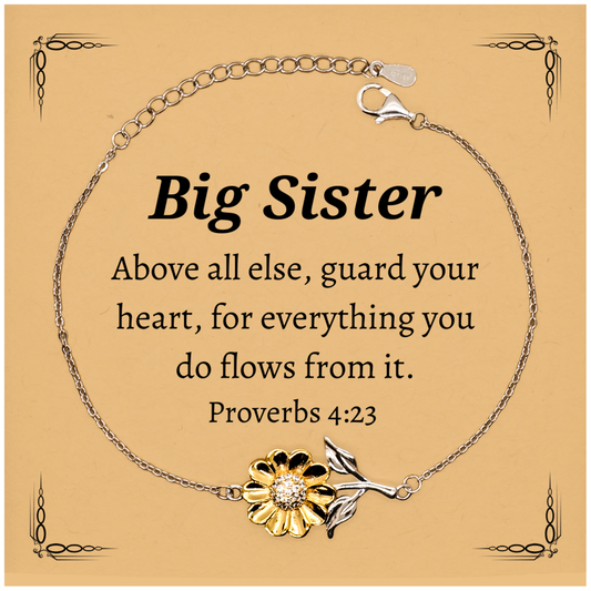 big sister sunflower bracelet proverbs 4 23 inspirational jewelry for birthday gift and graduation present unique engraved confidence bracelet for women