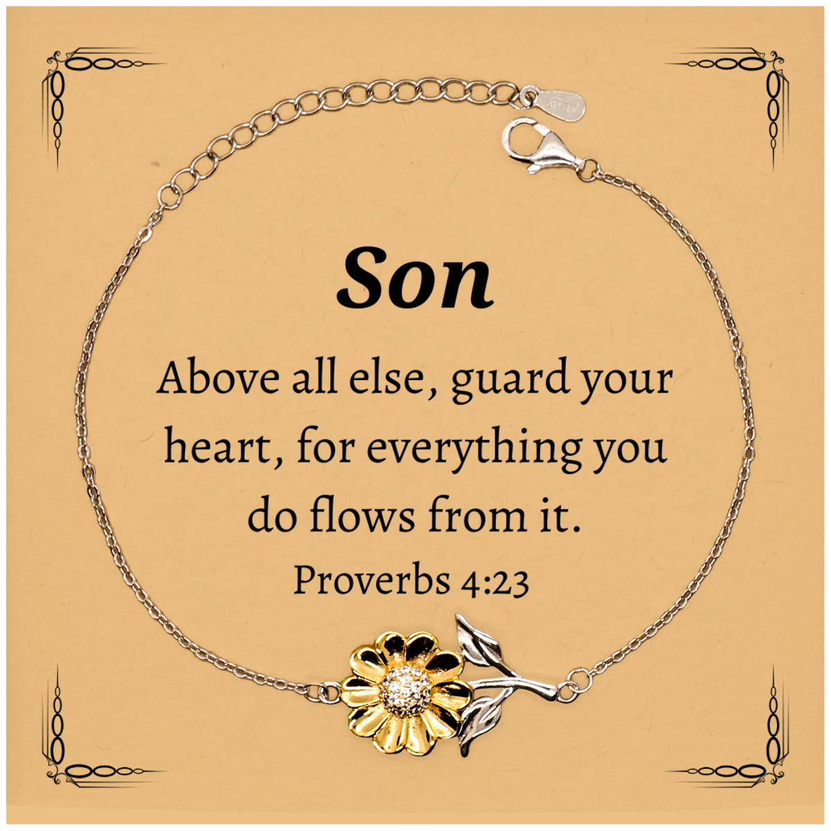 son engraved sunflower bracelet guard your heart inspirational gift for christmas birthday son graduation confidence and hope