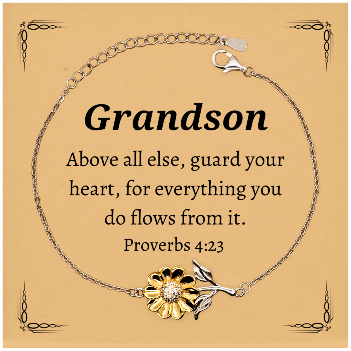 grandson sunflower bracelet engraved with proverbs 4 23 inspirational graduation gift for him