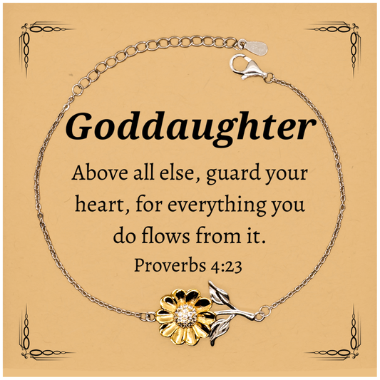sunflower bracelet goddaughter inspirational proverbs 4 23 engraved jewelry for birthdays christmas and graduations unique gift to guard your heart