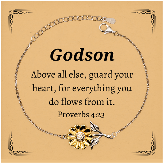 heartguard sunflower bracelet for godson with engraved proverbs 4 23 inspirational gift for birthday christmas and graduation