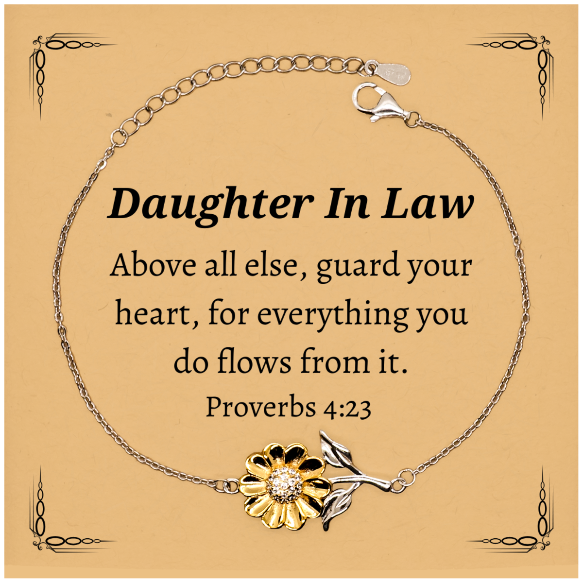 daughter in law sunflower bracelet engraved inspirational gift for christmas birthday graduation guard your heart