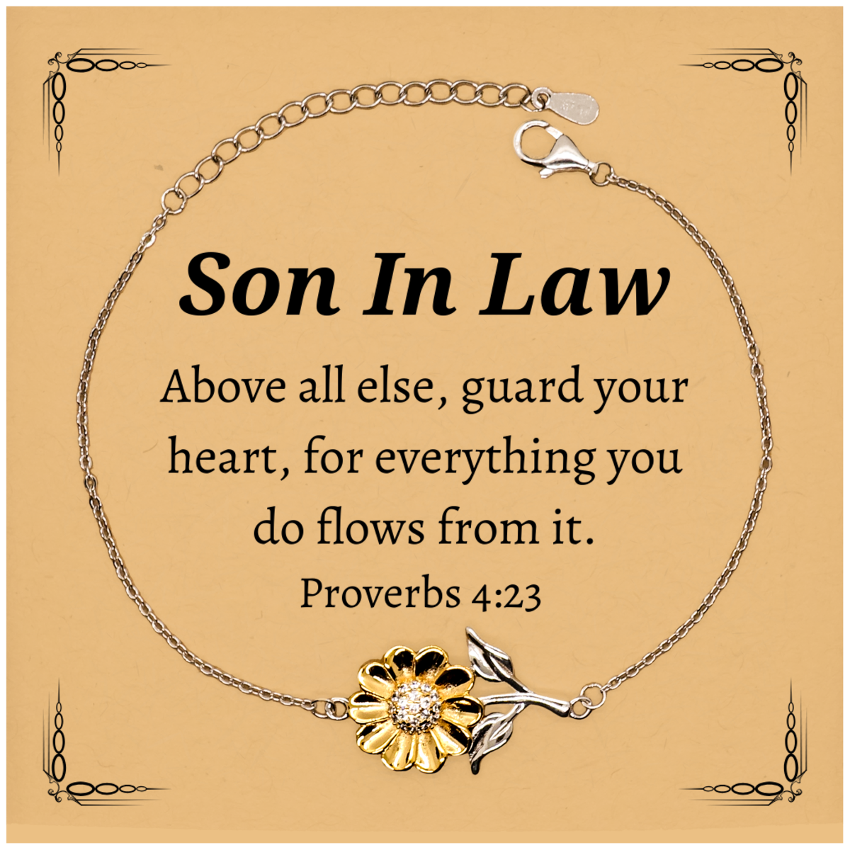 sunflower bracelet son in law engraved inspirational gift for birthday christmas graduation guard your heart with confidence