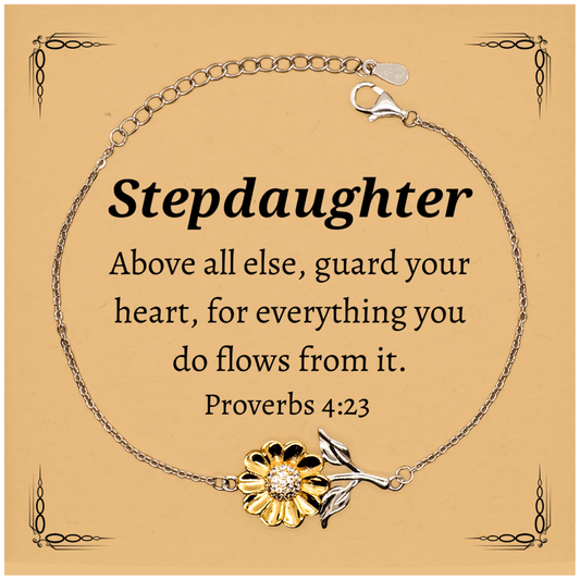 sunflower bracelet stepdaughter inspirational proverbs 4 23 heart guarded gift for christmas birthday graduation occasions