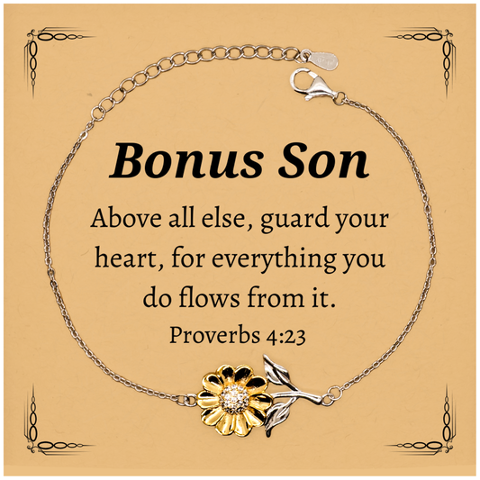 engraved sunflower bracelet for bonus son guard your heart proverbs 4 23 inspirational gift for veterans day christmas graduation