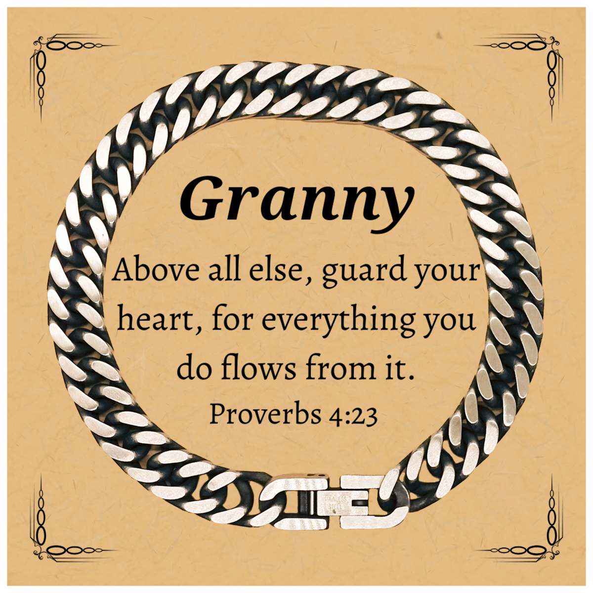 granny cuban link chain bracelet engraved proverbs 4 23 confidence gift for christmas birthday and holidays