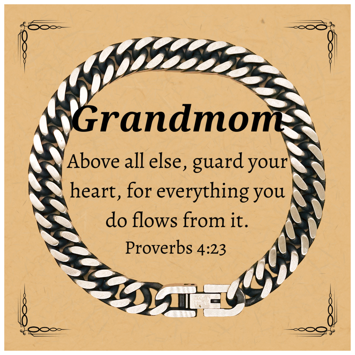 grandmom proverbs 4 23 engraved cuban link chain bracelet for birthday and christmas gifts inspirational jewelry for grandmother women