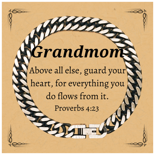 grandmom proverbs 4 23 engraved cuban link chain bracelet for birthday and christmas gifts inspirational jewelry for grandmother women