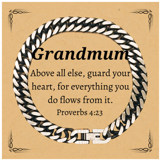 grandmum cuban link chain bracelet guard your heart engraved inspirational jewelry for grandmas birthday gift