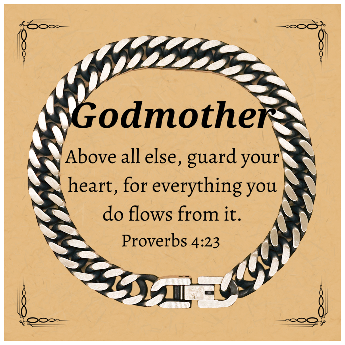 guard your heart godmother cuban link chain bracelet inspirational gift for christmas and birthday