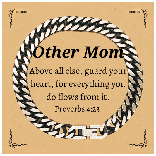 other mom cuban link chain bracelet guard your heart inspirational gift for mothers birthday holidays christmas graduation veterans day easter confidence and hope