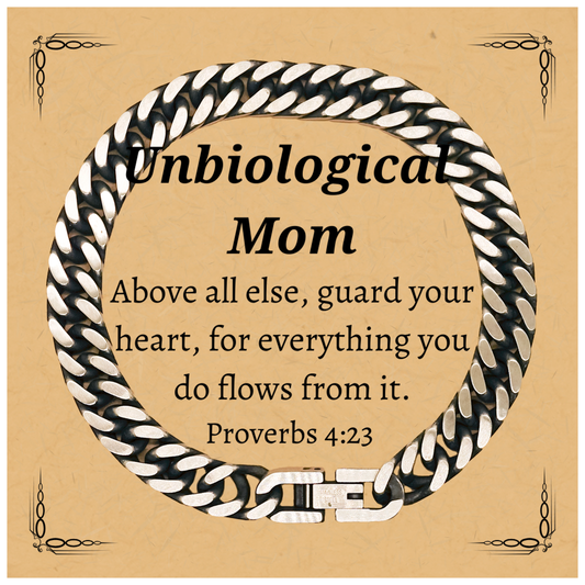 unbiological mom cuban link chain bracelet guard your heart inspirational gift for mothers day birthday christmas jewelry