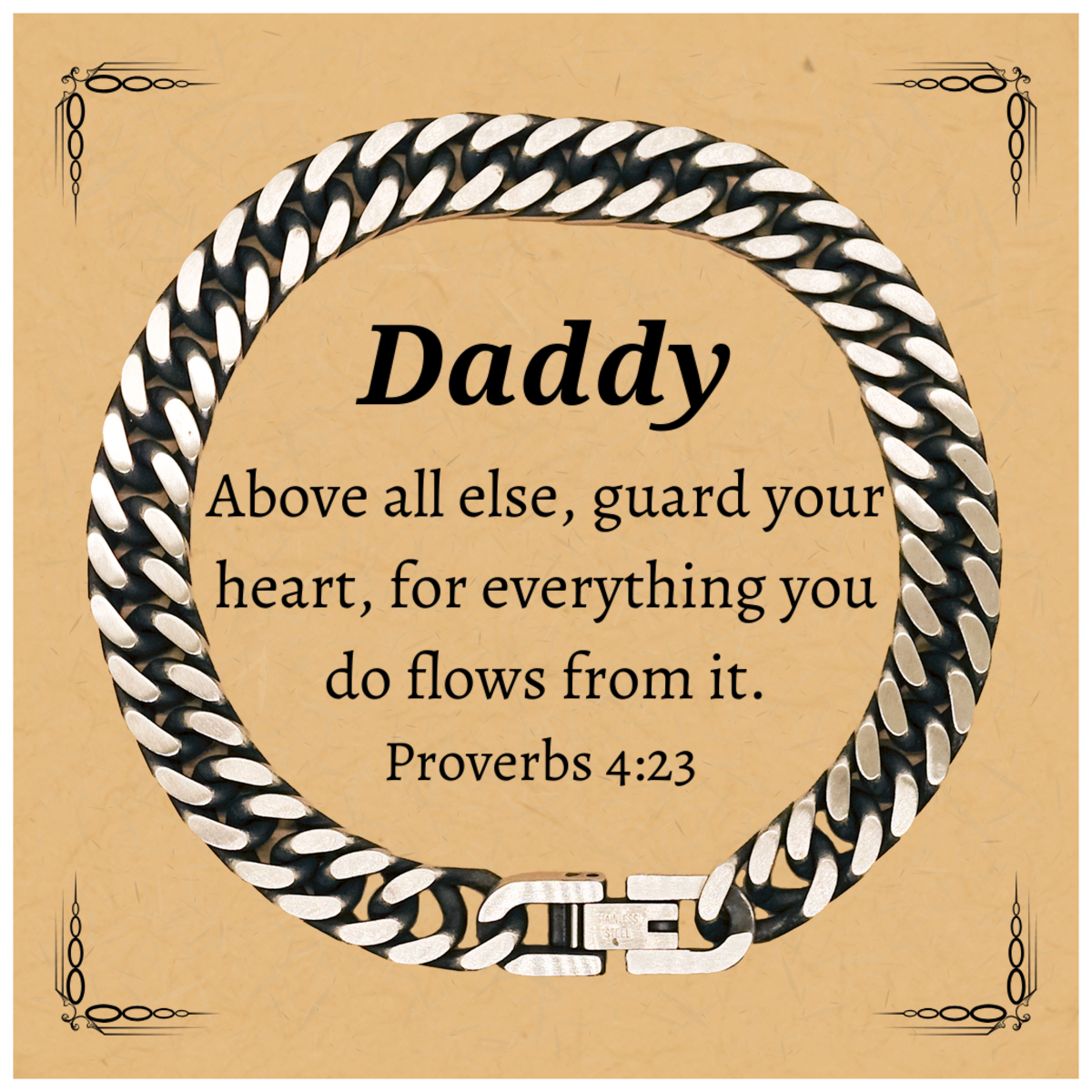daddy cuban link chain bracelet unique engraved gift for him proverbs 4 23 birthday christmas confidence inspirational veterans day