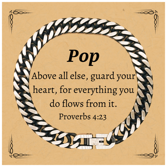 pop engraved cuban link chain bracelet inspirational gift for christmas birthday and graduation above all else guard your heart proverbs 4 23 confidence hope pop