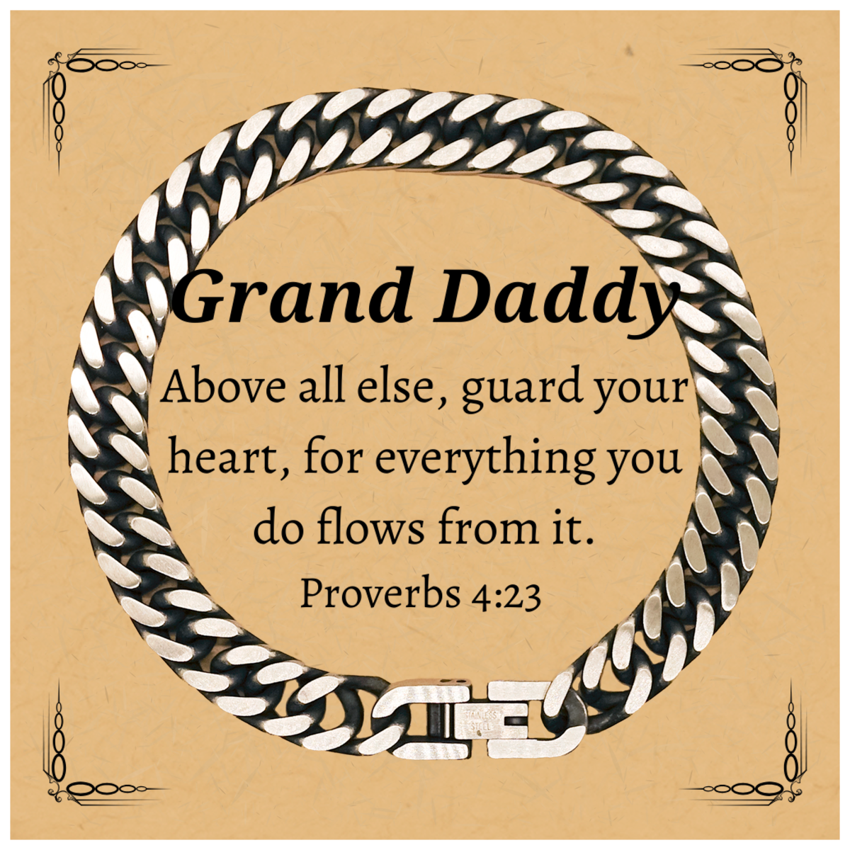grand daddy cuban link chain bracelet inspirational jewelry for him fathers day gift guardian of heart proverbs 4 23