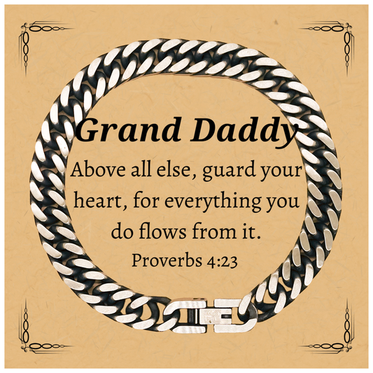 grand daddy cuban link chain bracelet inspirational jewelry for him fathers day gift guardian of heart proverbs 4 23