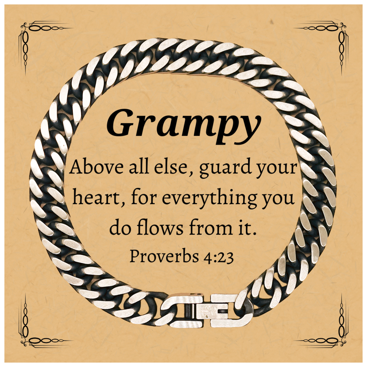 cuban link chain bracelet grampy gift guard your heart inspirational jewelry for birthday christmas graduation veterans day