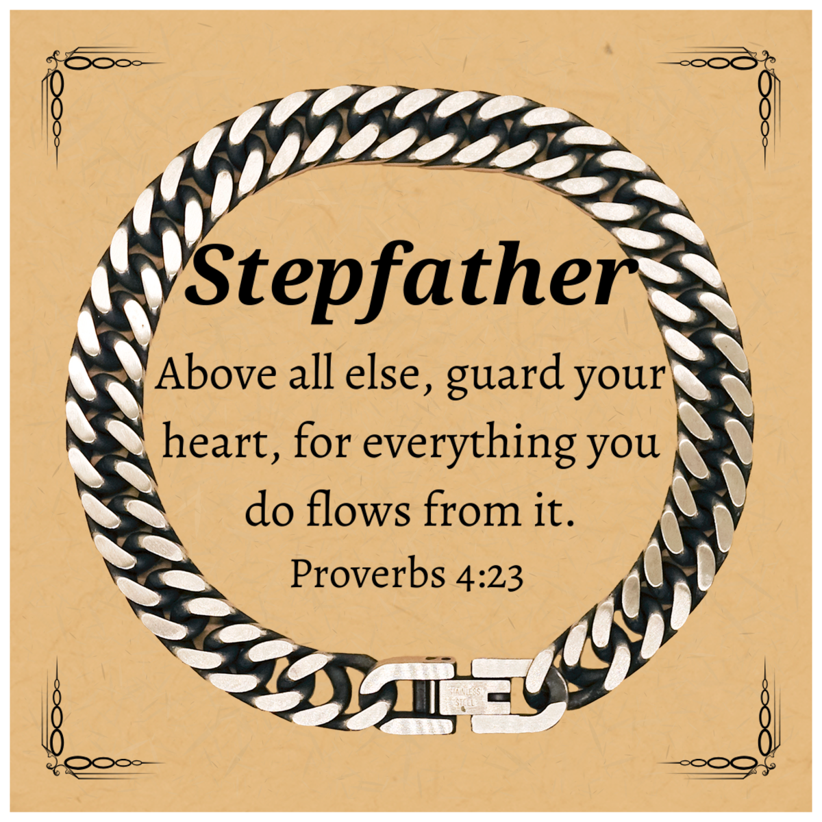 stepfather cuban link chain bracelet engraved with inspirational proverbs 4 23 gift for birthday christmas and veterans day