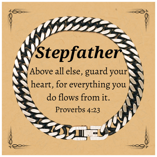 stepfather cuban link chain bracelet engraved with inspirational proverbs 4 23 gift for birthday christmas and veterans day