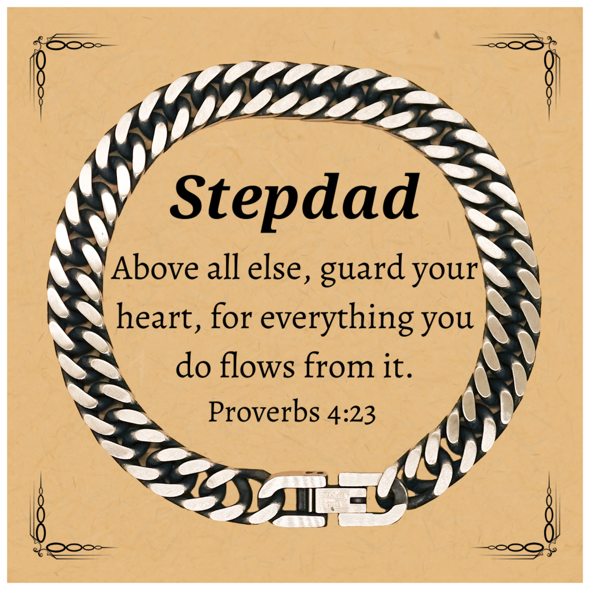 stepdad cuban link chain bracelet guard your heart with this unique engraved gift for stepdad on christmas birthday and other special occasions