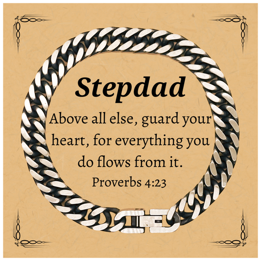 stepdad cuban link chain bracelet guard your heart with this unique engraved gift for stepdad on christmas birthday and other special occasions