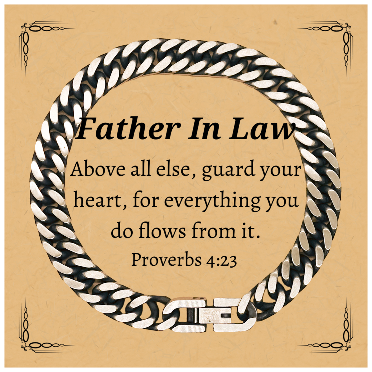 father in law cuban link bracelet engraved proverbs 4 23 gift for christmas birthday or graduation unique inspirational jewelry for fathers