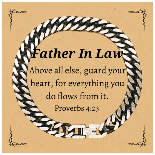 father in law cuban link bracelet engraved proverbs 4 23 gift for christmas birthday or graduation unique inspirational jewelry for fathers