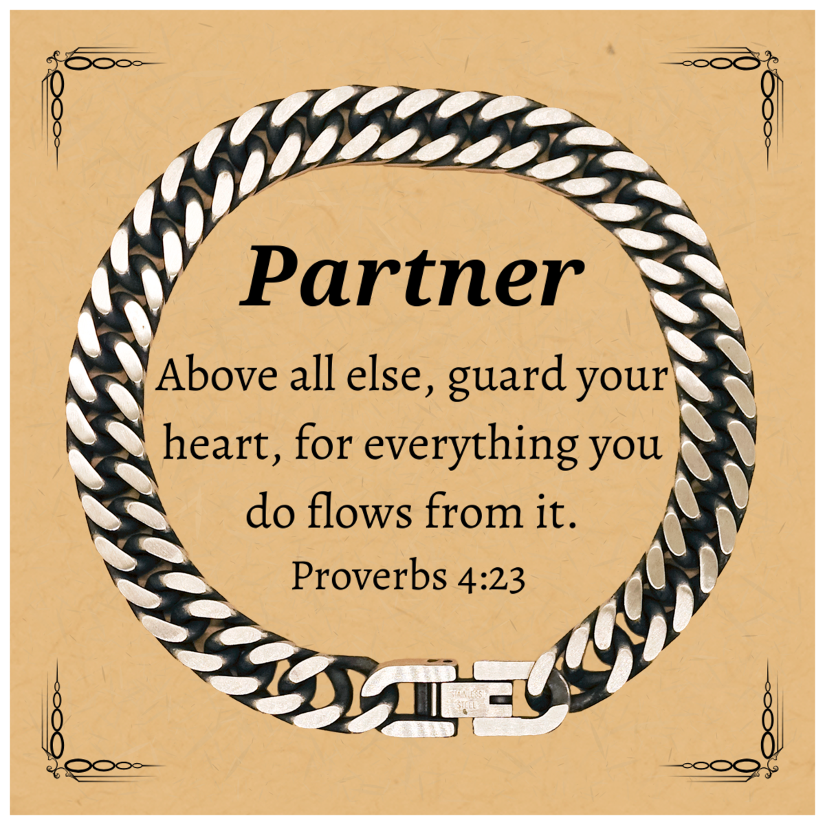 partner cuban link chain bracelet guard your heart inspirational gift for birthday christmas graduation veterans day easter