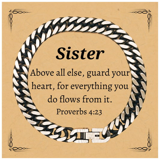 cuban link chain bracelet gift for sister birthday engraved proverbs 4 23 inspirational confidence jewelry for her christmas graduation hope