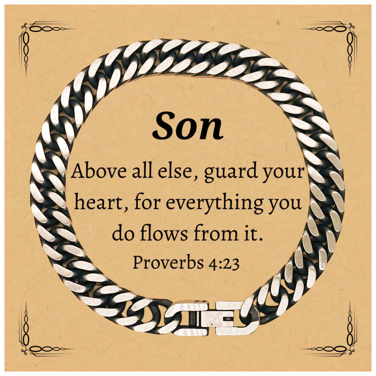 son cuban link chain bracelet engraved with proverbs 4 23 inspirational gift for birthday christmas graduation veterans day perfect confidence and hope jewelry for men