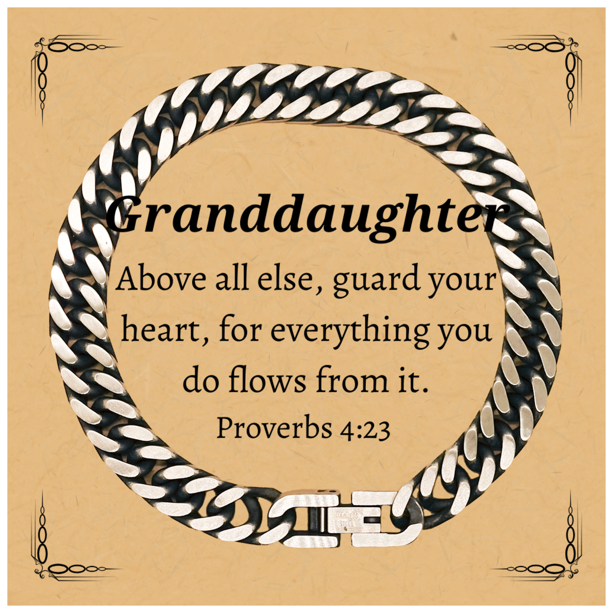 guard your heart inspirational cuban link chain bracelet for granddaughter meaningful gift for birthday christmas graduation unique jewelry with proverbs 4 23 verse encouraging confidence and hope