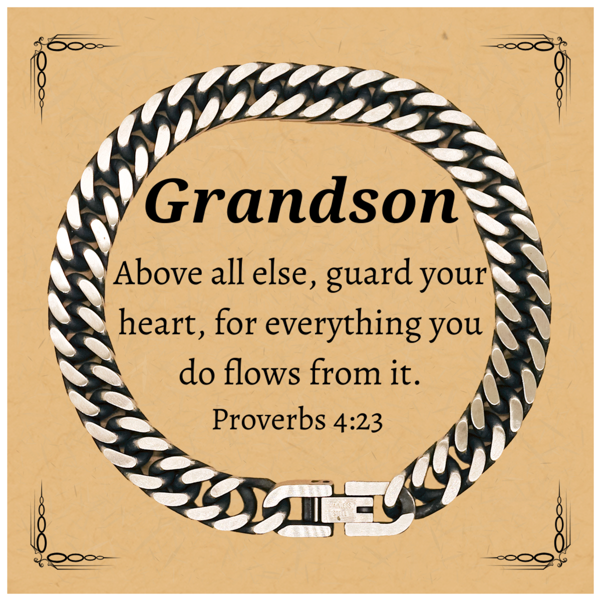 grandson cuban link chain bracelet guard your heart proverbs 4 23 inspirational jewelry for birthday and christmas gifts