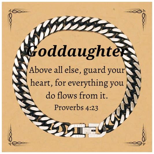 goddaughter engraved cuban link chain bracelet proverbs 4 23 gift for birthday christmas graduation easter hope and confidence