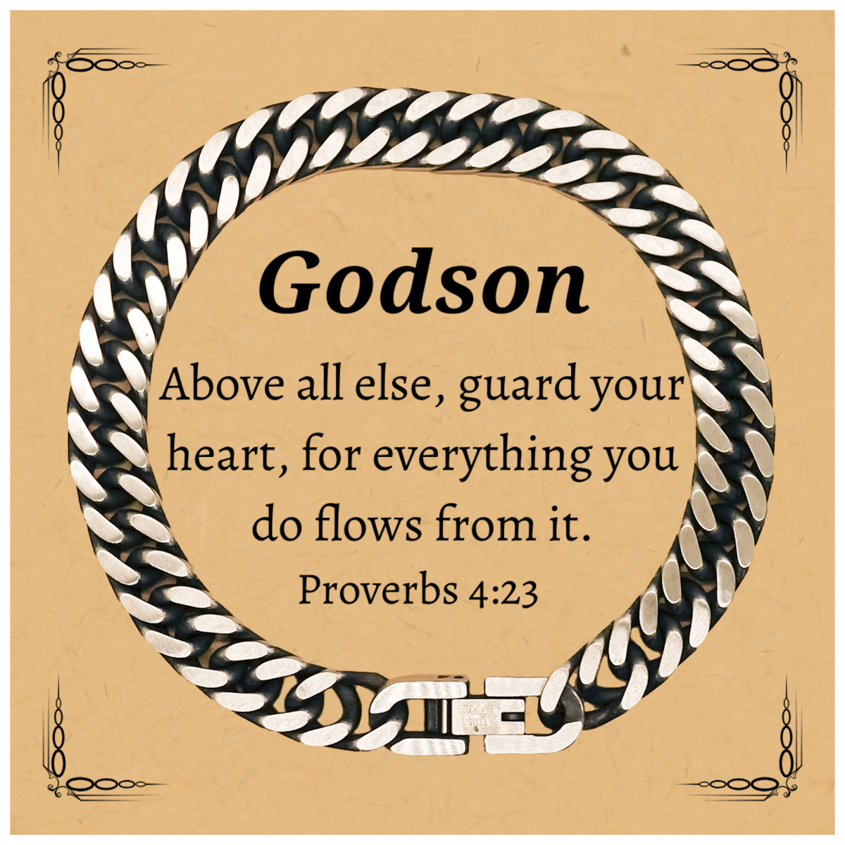 cuban link chain bracelet for godson engraved proverbs 4 23 inspirational gift for birthday christmas graduation unique jewelry for him