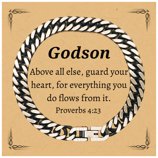cuban link chain bracelet for godson engraved proverbs 4 23 inspirational gift for birthday christmas graduation unique jewelry for him