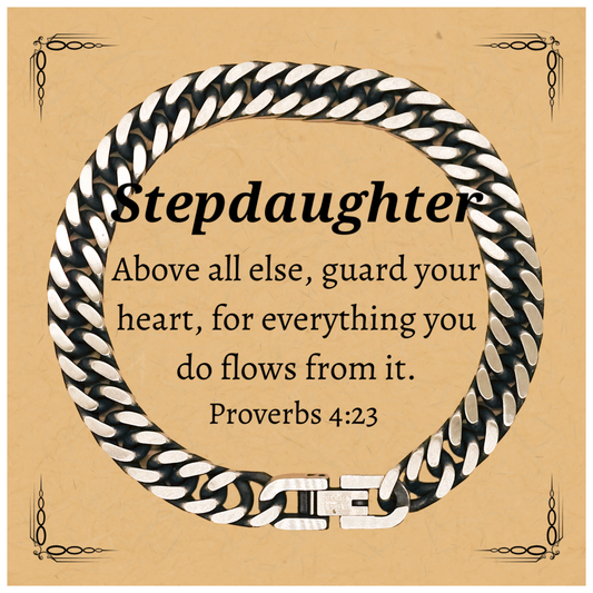 stepdaughter inspirational engraved cuban link chain bracelet guard your heart perfect gift for birthday graduation holidays