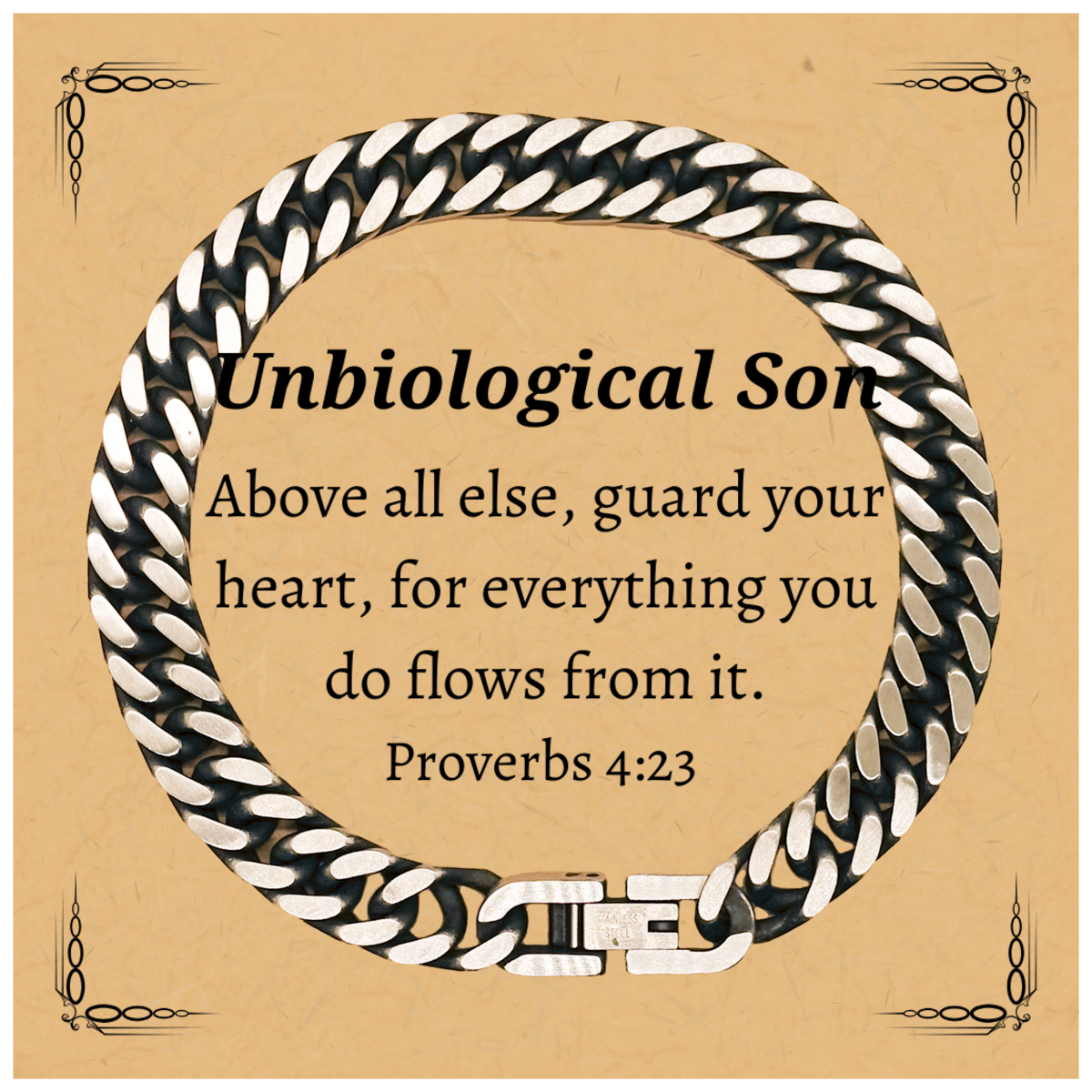unbiological son cuban link chain bracelet proverbs 4 23 inspirational gift for birthday christmas and graduation unique and engraved jewelry to guard your heart with confidence and hope