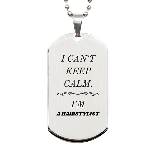 hairstylist engraved silver dog tag unique inspirational gift for hair stylists on birthday graduation christmas i cant keep calm im a hairstylist