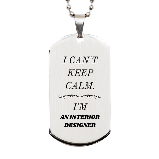 unique engraved silver dog tag for interior designer with i cant keep calm quote perfect gift for birthday graduation and christmas occasions