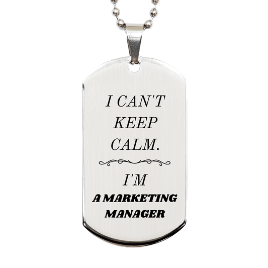 marketing manager engraved silver dog tag i cant keep calm inspirational gift for birthday christmas graduation confidence boosting accessory for marketing managers