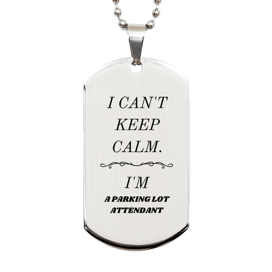 engraved silver dog tag for parking lot attendant i cant keep calm im essential at work perfect gift for birthday christmas graduation and more